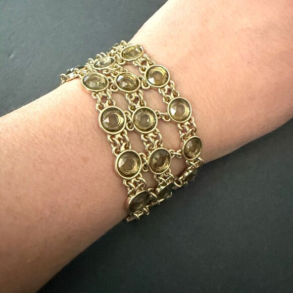Banana Republic Gold-Tone 3 Row Openwork Bracelet Circular Links Toggle Clasp - Picture 1 of 13